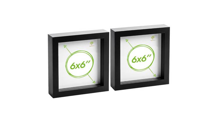 Nicola Spring 3D Box Photo Frames - 6 x 6" - 4 x 4" Mount - Black - Pack of 2