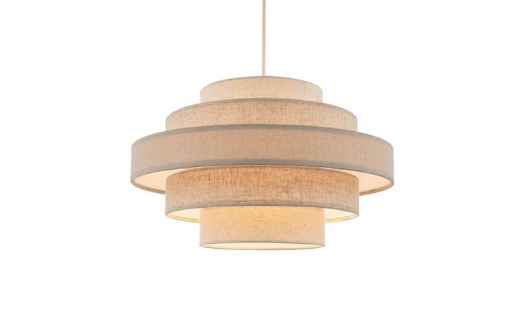 Happy Homewares Beige Round Triple Tier Cotton Fabric Pendant Shade - 35cm