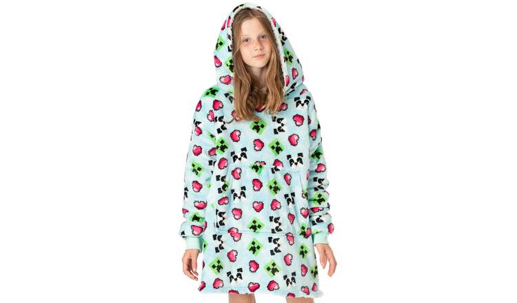 Minecraft Creeper Kids Girls Blanket Hoodie - Blue