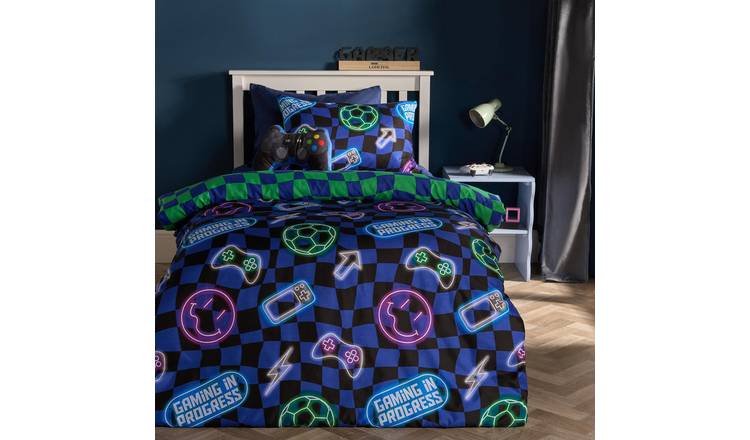 OHS Kids Neon Checkerboard Bedding Set Duvet Cover Set Blue - Double