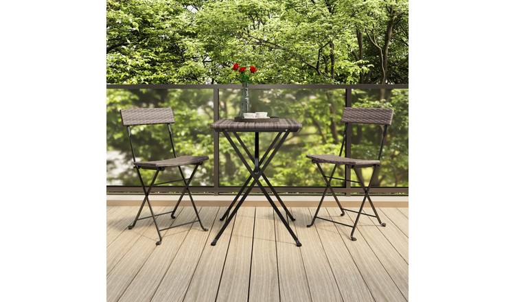 Walplus 3 Piece Poly Rattan Folding Bistro Set - Grey - 40 x 45 x 79 cm