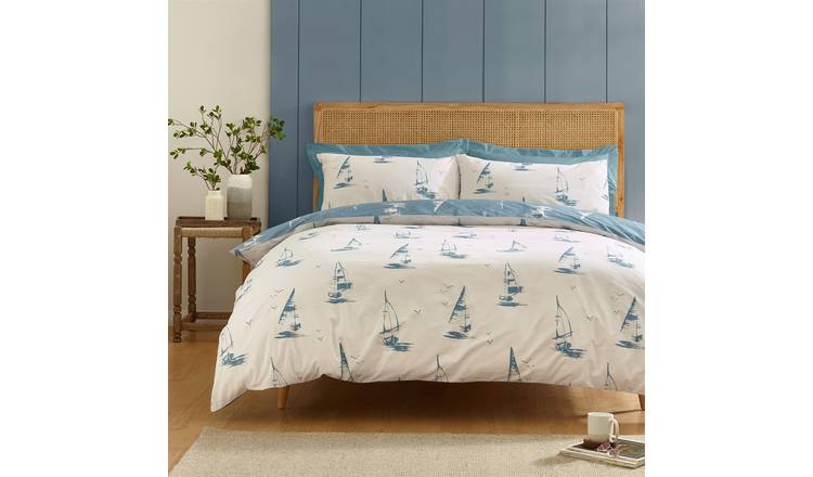 Catherine Lansfield Salcombe Boats Duvet Cover Set - Single - Soft Blue