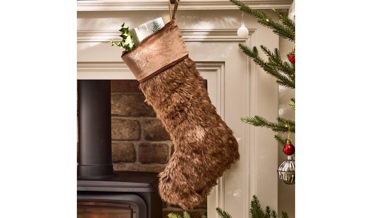 Dibor Fabric Christmas Stocking - Dark Brown