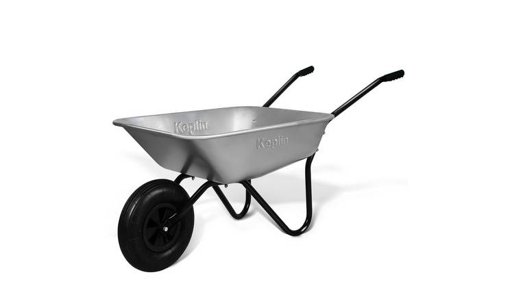Keplin Pneumatic Tyre Garden Wheelbarrow - 65L - Galvanised And Black
