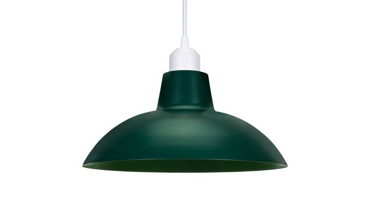 Happy Homewares Dark Green Industrial Retro Matt Curved Pendant Shade - 29cm