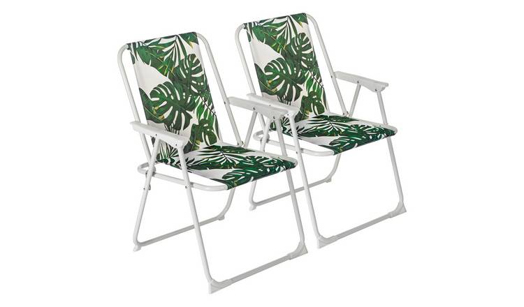 Harbour Housewares Folding Metal Beach Chairs - Banana Leaf - Pack of 2