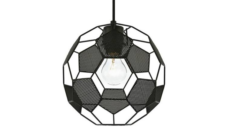 Happy Homewares Matte Black Football Soccer with Laser Cut Pendant Shade - 25cm