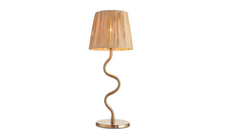 Loops Direct Steel and Raffia Table Lamp - Brushed Aged Brass