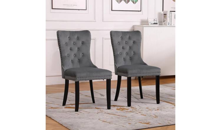 Neo Set of 2 Studded Velvet Dining Chairs - Dark Grey