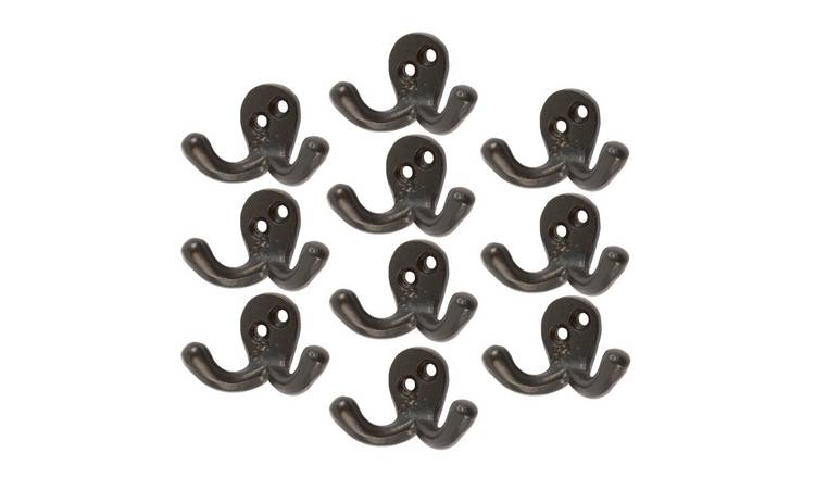 Hammer & Tongs Double Coat Hook - Black - Pack of 10