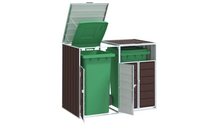 Walplus Double Steel Wheelie Bin Store - Brown - 144 x 81 x 113 cm