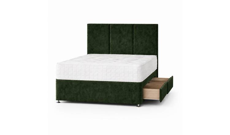 Comfy Deluxe 5ft King Size   2 Drawer Plush Velvet Divan Bed Set -  Green