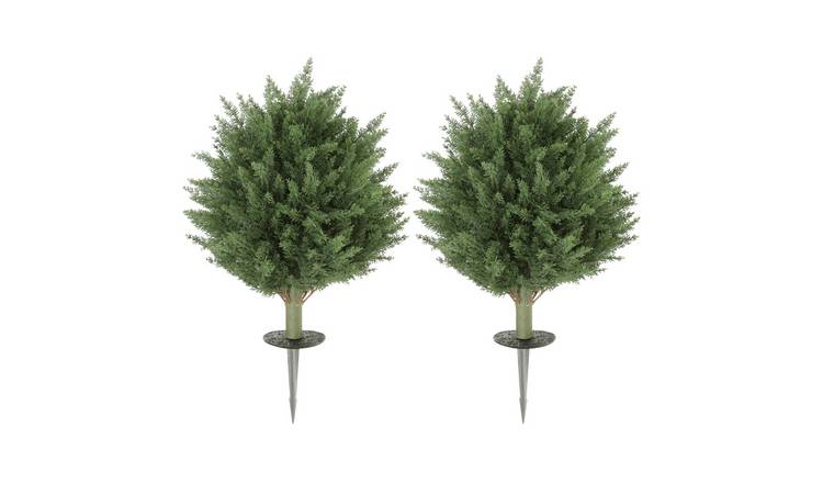 HOMCOM Set of 2 Artificial Cypress Topiary Tree with Ground Stake - Green