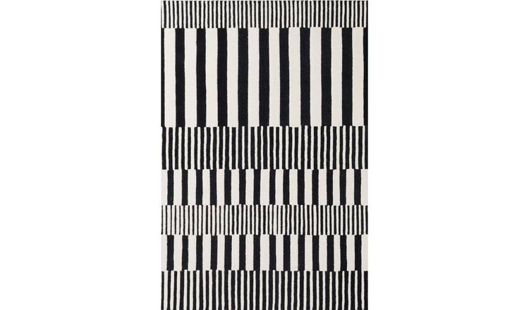 Ted Baker Black and White Stryve Pulse Geometric Wool Rug - 120 x 180cm