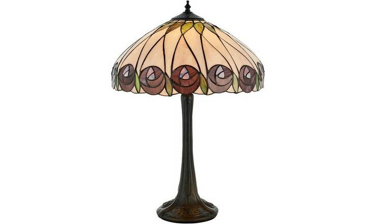 Loops Direct 40cm Dark Bronze Table Lamp - Mackintosh Red Rose