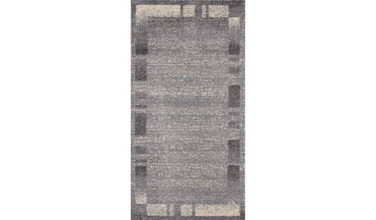 The Rugs Grey and Cream Efes Bordered Runner Rug Stain Resistant - 60 x 110cm