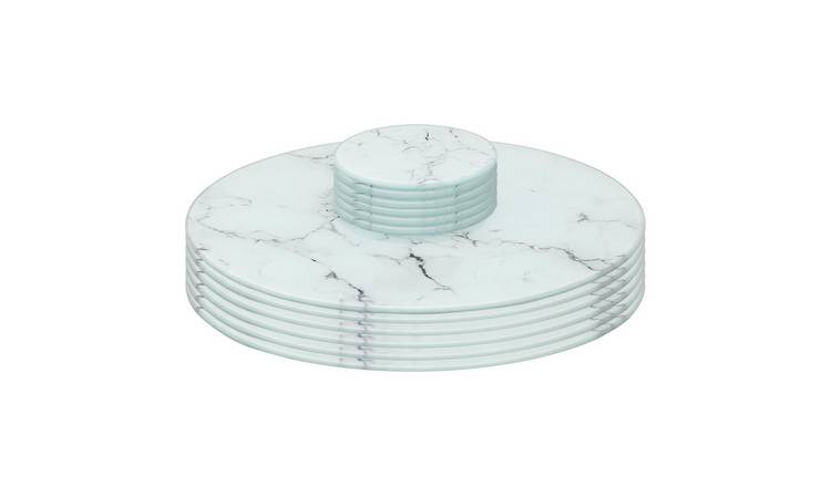 Harbour Housewares 12pc Round Glass Placemats & Round Coasters Set - Marble