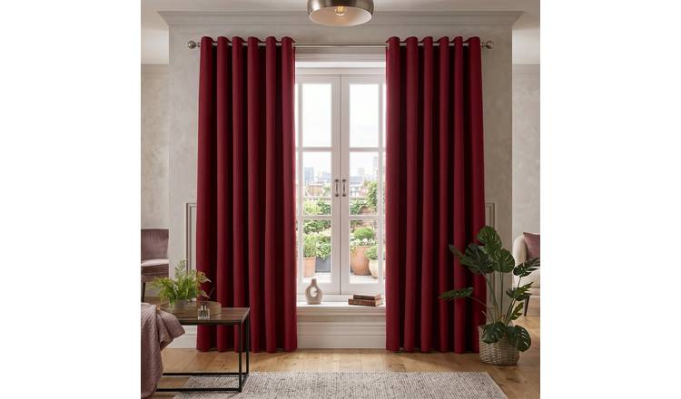 Luxury Living Linen Look Blackout Eyelet Curtains 117cm x 229cm - Red