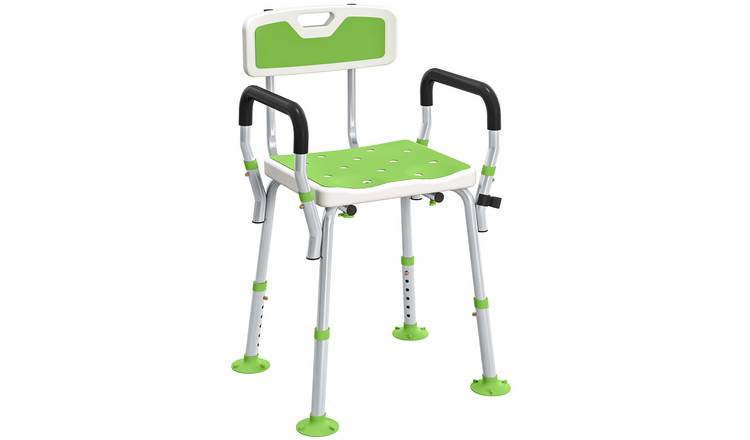 HOMCOM EVA Padded Shower Chair with Back and 4 Suction Foot Pads - Green