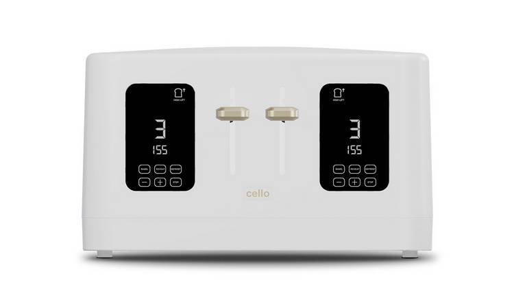 Cello Digital 4 Slice Toaster with Touch Control and Timer - Pebble White