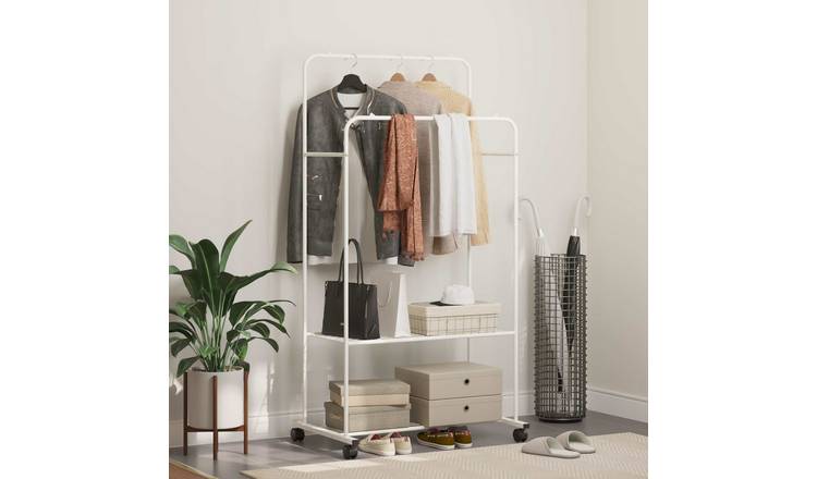 Walplus Clothes Rack with Shelf with Wheel - White - 80 x 53 x 156 cm