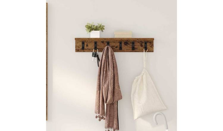 Walplus Engineered Wood Wall-Mounted Coat Rack - Old wood - 60 x 10.5 x 10.5 cm