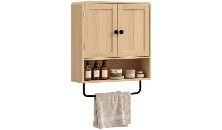 HOMCOM 2 Doors Wall Mounted Bathroom Cabinet - Oak