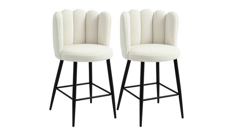 HOMCOM Set of 2 Boucle Bar Stools with Backrest and Steel Base - Cream