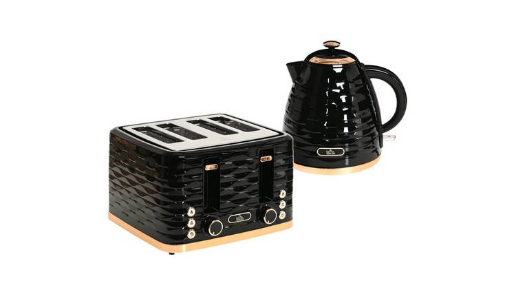 HOMCOM Kettle and 4 Slice Toaster Set with 7 Browning Controls - Black