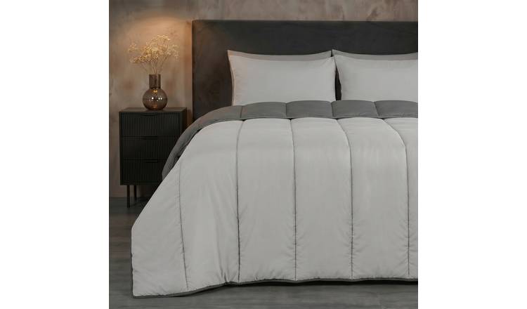 OHS Reversible 10.5 Tog Coverless Duvet Set Bedding Grey/Silver - Single