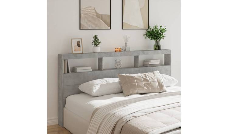 Walplus Wood LED Headboard Cabinet - Granite Grey - 200 x 17 x 102 cm