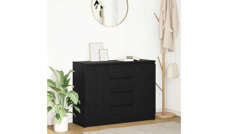 Walplus Engineered Wood Drawer Sideboard - Black Oak - 100.5 x 35 x 76 cm
