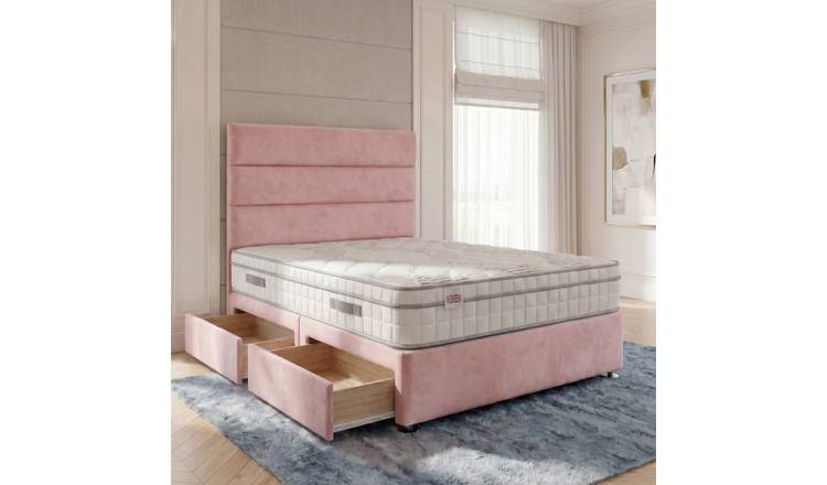 Somnior Regent Velvet Small Single 2 Draw Pocket Mattress Divan Bed Set - Pink