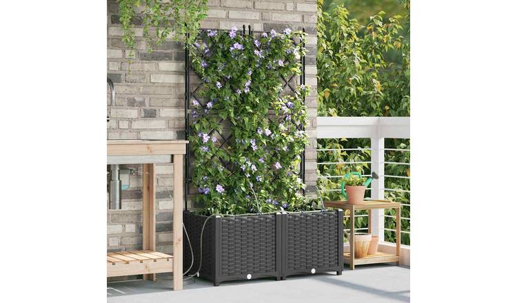 Walplus Pack of 2 Plastic Planter with Trellis - Black - 80 x 40 x 142 cm