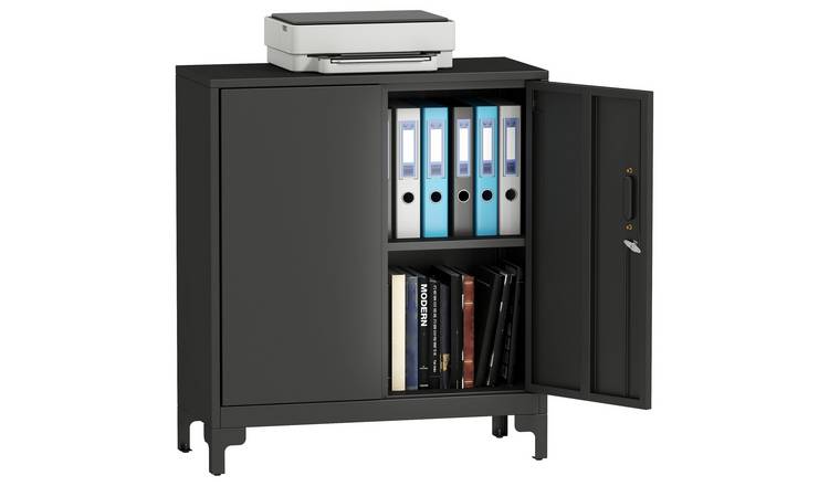 HOMCOM 2 Tier Metal Modern Filing Cabinet with Double Doors - Black