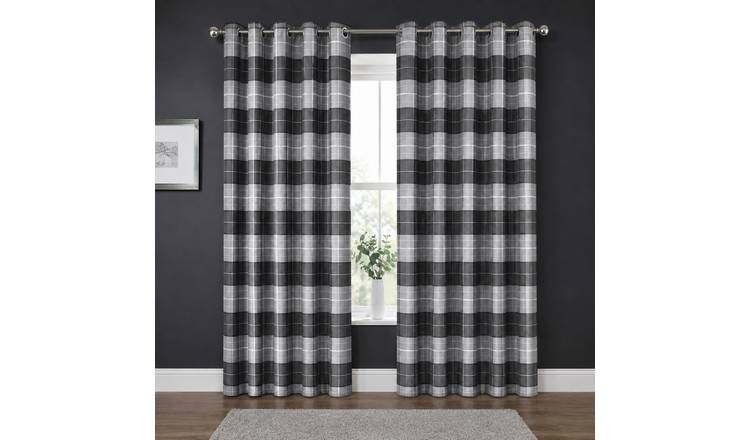 New Edge Blinds Grey Printed Check Eyelet Curtains - 228cm x 229cm