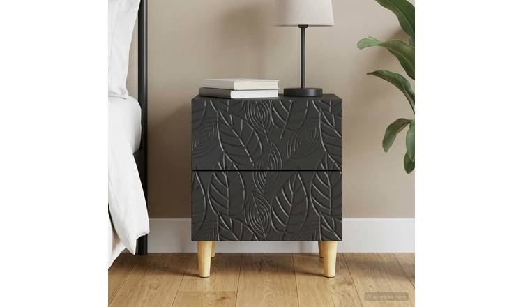 Walplus 2 Drawer Engineered Wood Bedside Table - Black - 43 x 34.5 x 48 cm