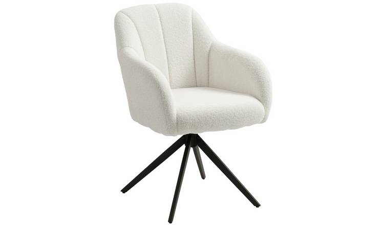 HOMCOM Fabric Swivel Accent Chair with Steel Legs - White