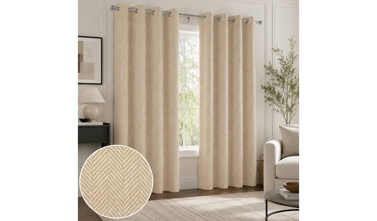 Enhanced Living Harrow Herringbone Thermal Curtains - 168 x 229cm - Natural