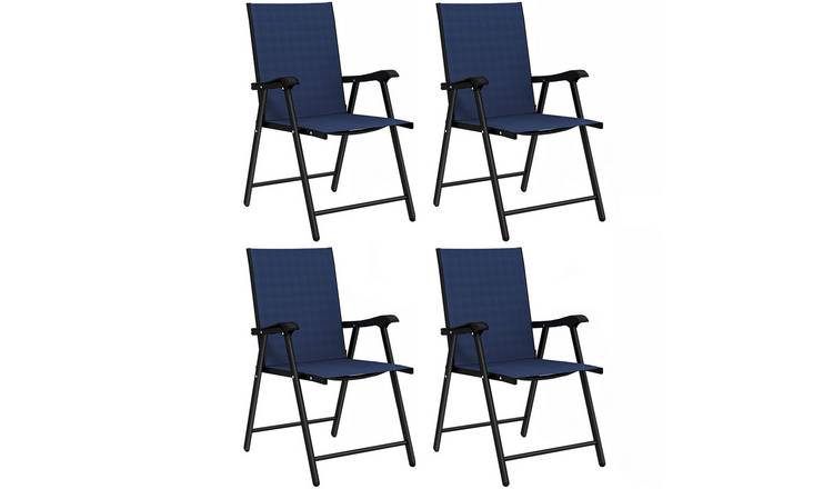 Outsunny Set of 4 Foldable Garden Dining Chair with Metal Frame - Navy Blue