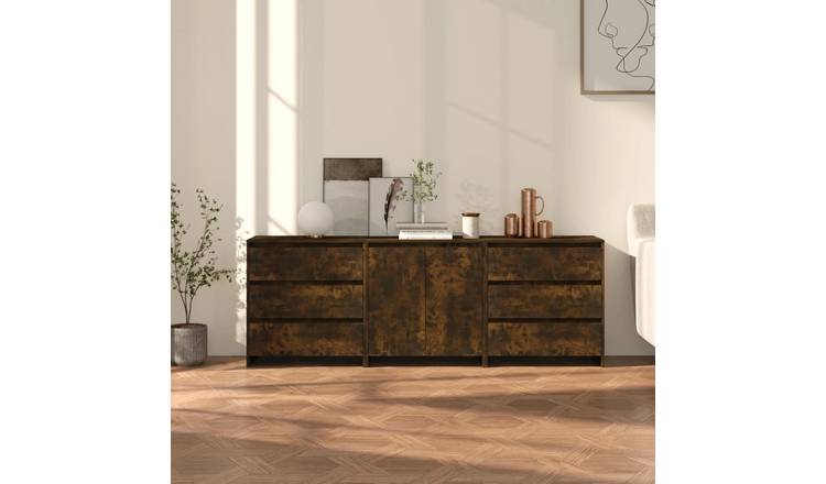 Walplus 3 Piece Engineered Wood Sideboard - Smoked Oak - 70 x 40 x 75 cm