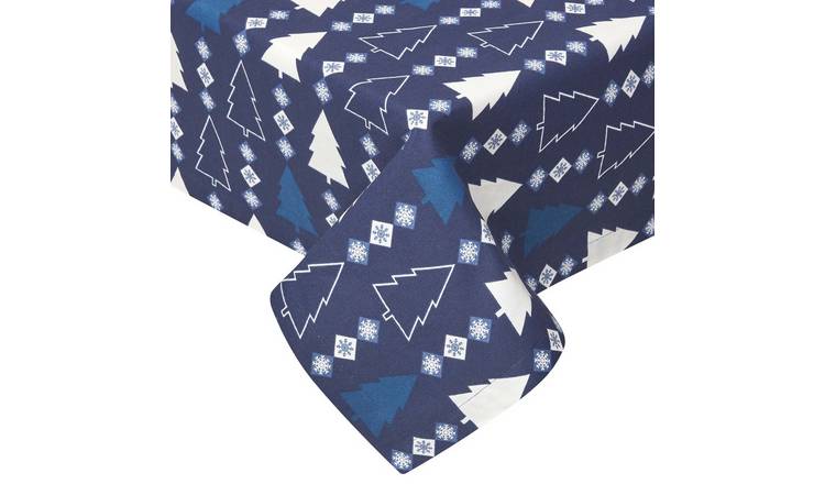 Homescapes Cotton Christmas Winterland Tablecloth - 178 x 305 cm - Blue