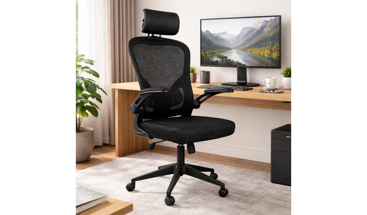 Home Treats Ergonomic Black Mesh Office Chair with Headrest - Black
