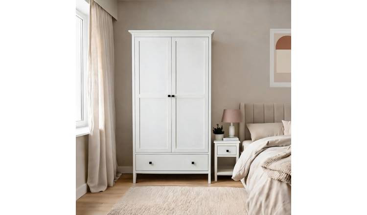 Home Source Bellevue 2 Door 1 Drawer Wardrobe - White