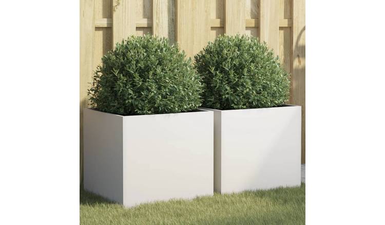 Walplus Pack of 2 Steel Garden Planter - White - 42 x 40 x 39 cm