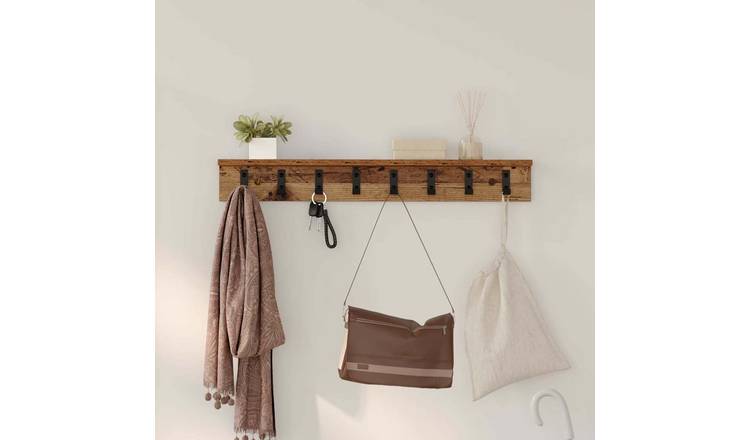 Walplus Engineered Wood Wall-Mounted Coat Rack - Old wood - 80 x 10.5 x 10.5 cm