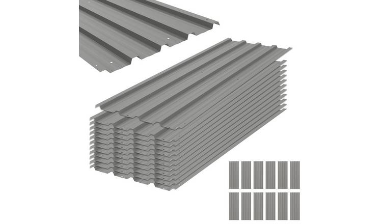 Outsunny 12 Pack Galvanised Metal Corrugated Roofing Sheets - Light Grey
