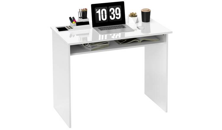 HOMCOM Storage Shelf Modern Computer Desk - High Gloss