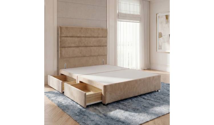 Somnior Regent Velvet Single 2 Drawer Divan Bed 54" Headboard - Beige