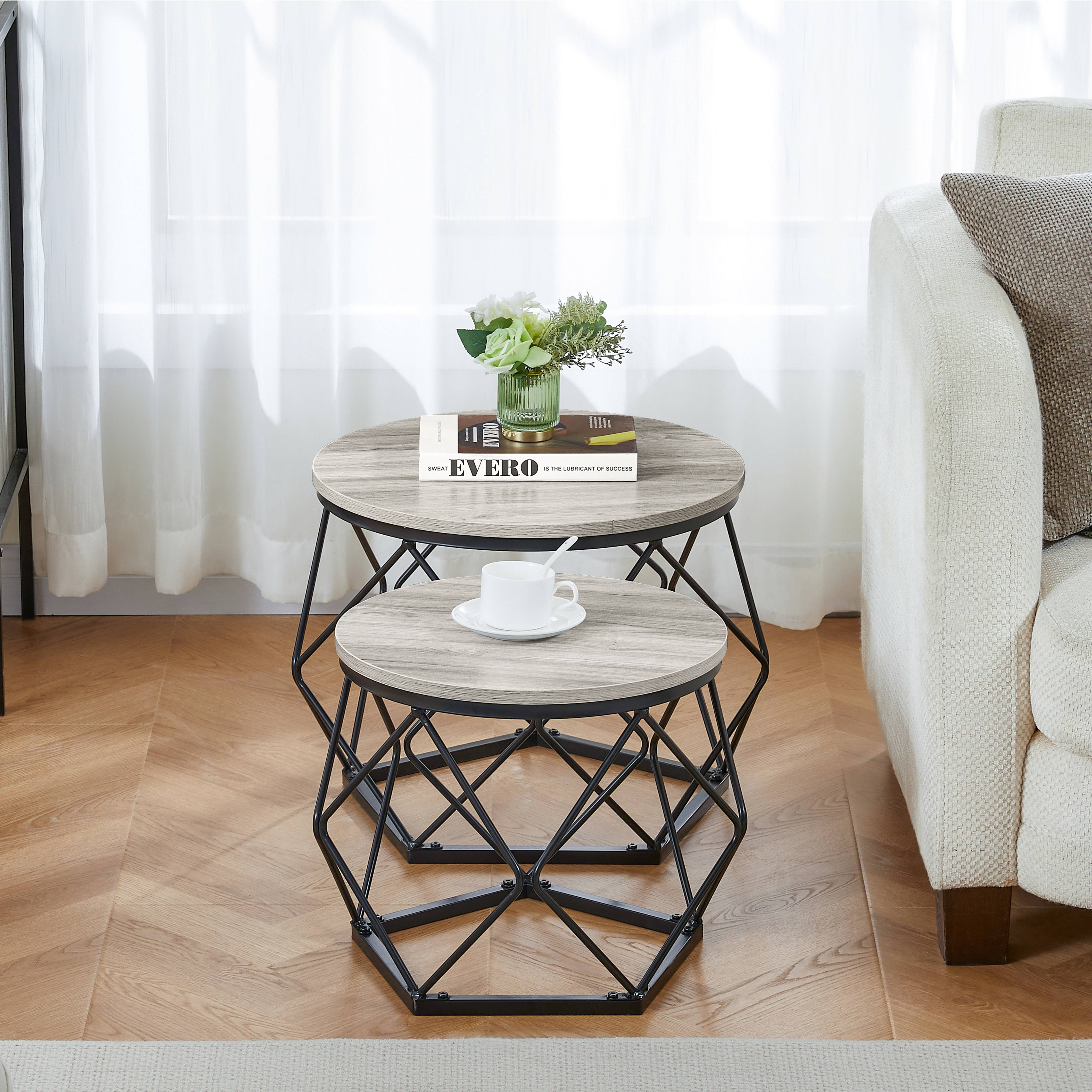 Vida Designs Brooklyn Nest of 2 Geometric Tables - Grey - Image 2